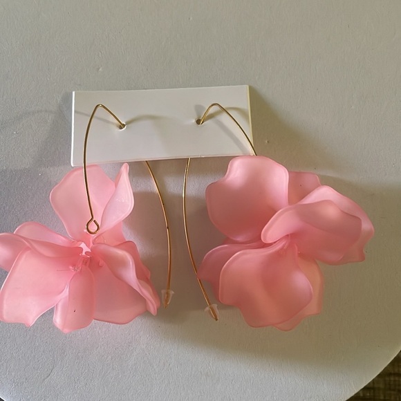 Pink Flower Drop Earrings - Picture 6 of 11